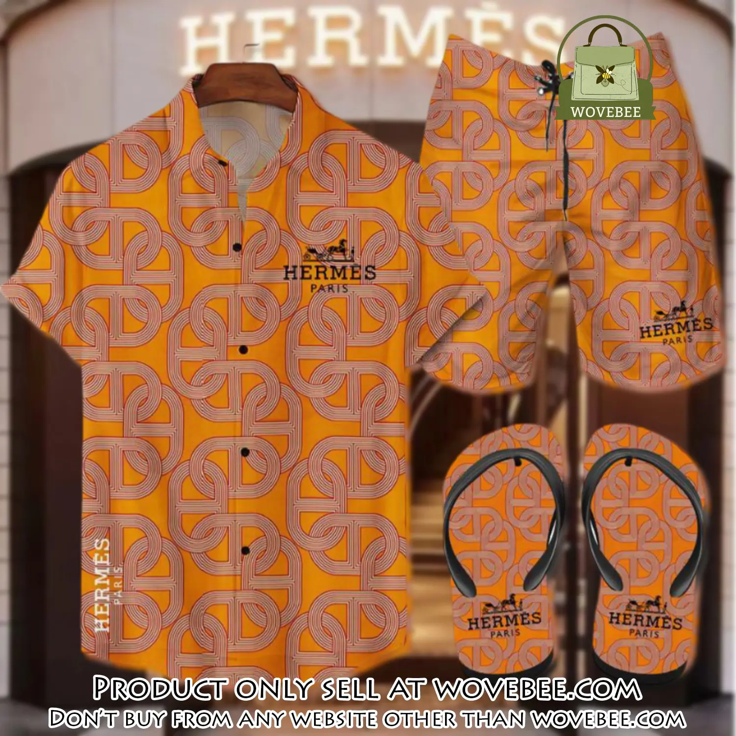 Hermes flip flops and combo hawaii shirt shorts luxury brand summer outfit hsf082 wvb0453362